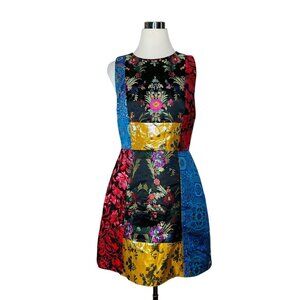 Alice + Olivia Malin Patchwork Jacquard A-Line Mini Dress 8 black sleeveless